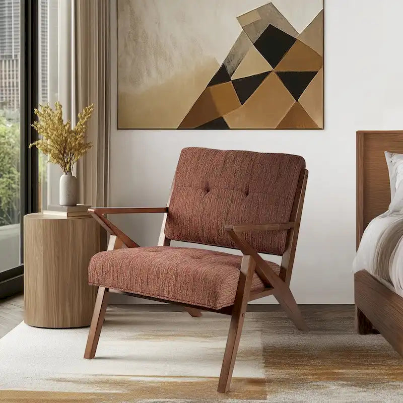 Fauteuil d'appoint du milieu du siècle Orange / Gris clair, Dossier capitonné, Cadre en bois, 1 place