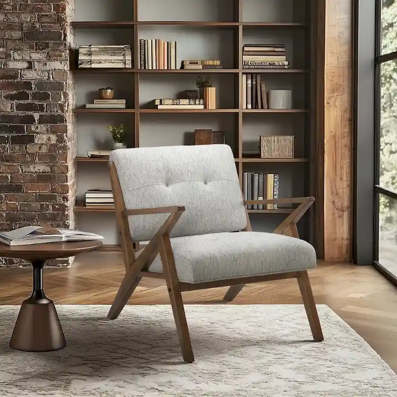 Fauteuil d'appoint du milieu du siècle Orange / Gris clair, Dossier capitonné, Cadre en bois, 1 place