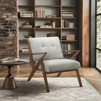Fauteuil d'appoint du milieu du siècle Orange / Gris clair, Dossier capitonné, Cadre en bois, 1 place