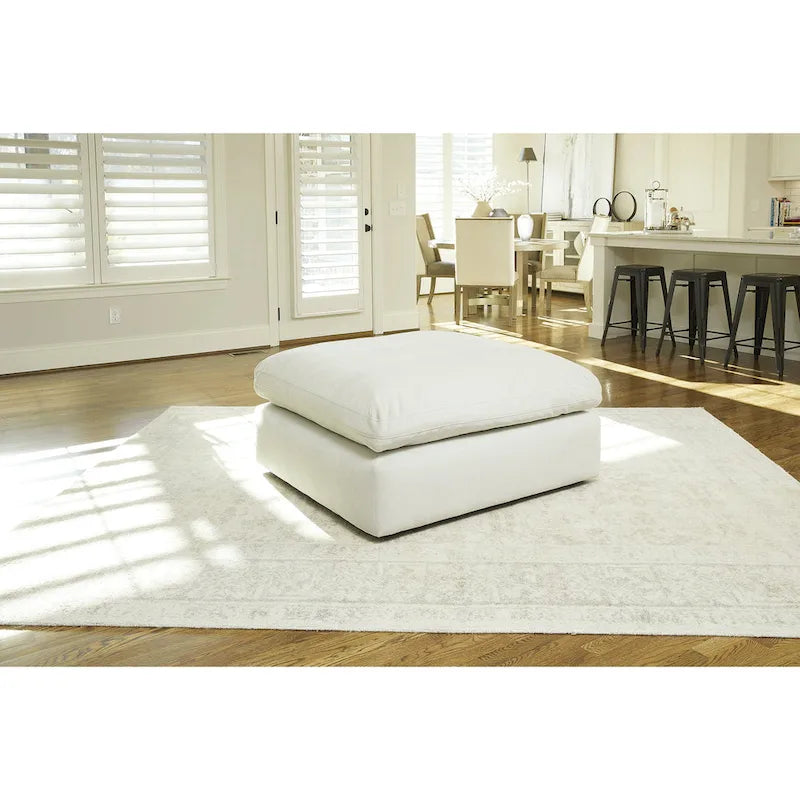 Grand pouf d'appoint en faux cuir nubuck beige/ivoire/blanc/gris, 1 personne