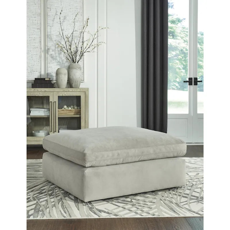 Grand pouf d'appoint en faux cuir nubuck beige/ivoire/blanc/gris, 1 personne