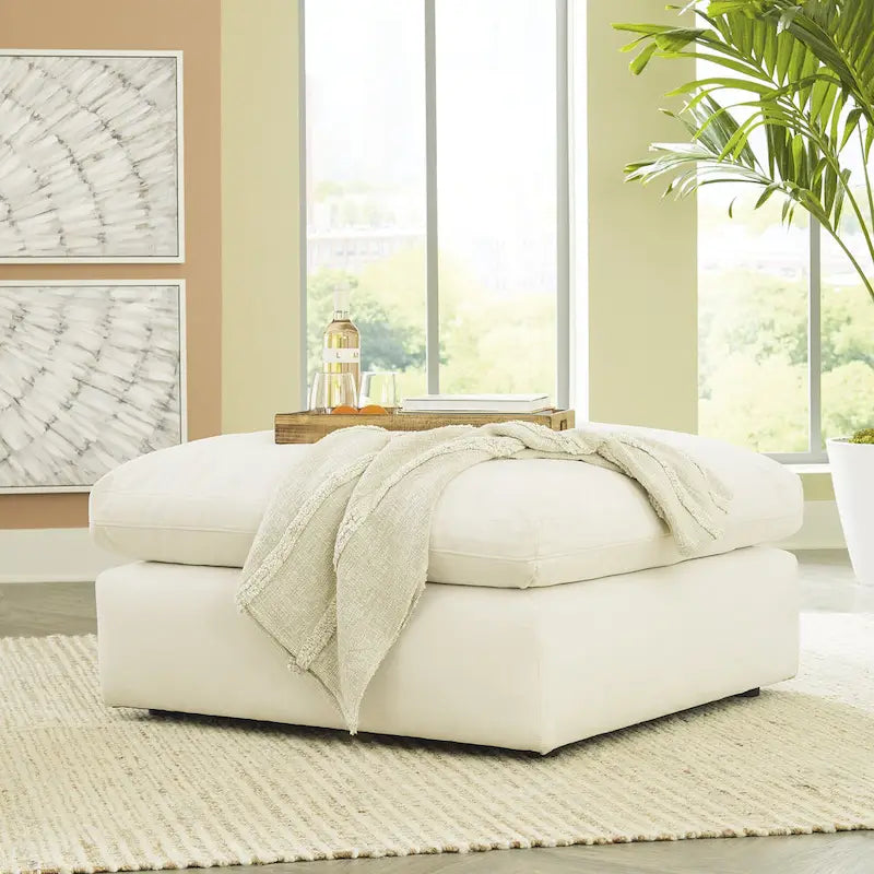 Grand pouf d'appoint en faux cuir nubuck beige/ivoire/blanc/gris, 1 personne