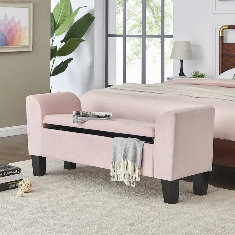 Banc ottoman en velours Mila avec rangement - 16,5L x 55l x 23H
