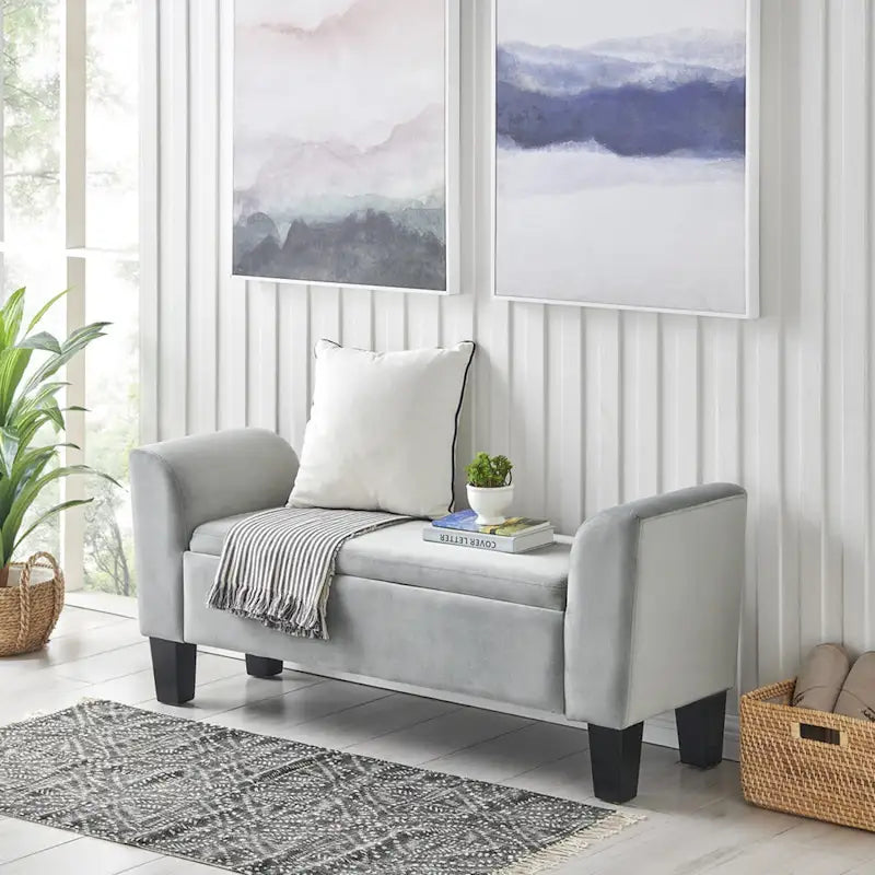 Banc ottoman en velours Mila avec rangement - 16,5L x 55l x 23H