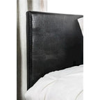 Lit plateforme profil bas en similicuir noir texturé crocodile – Du jumeau au très grand, 1–2 personnes