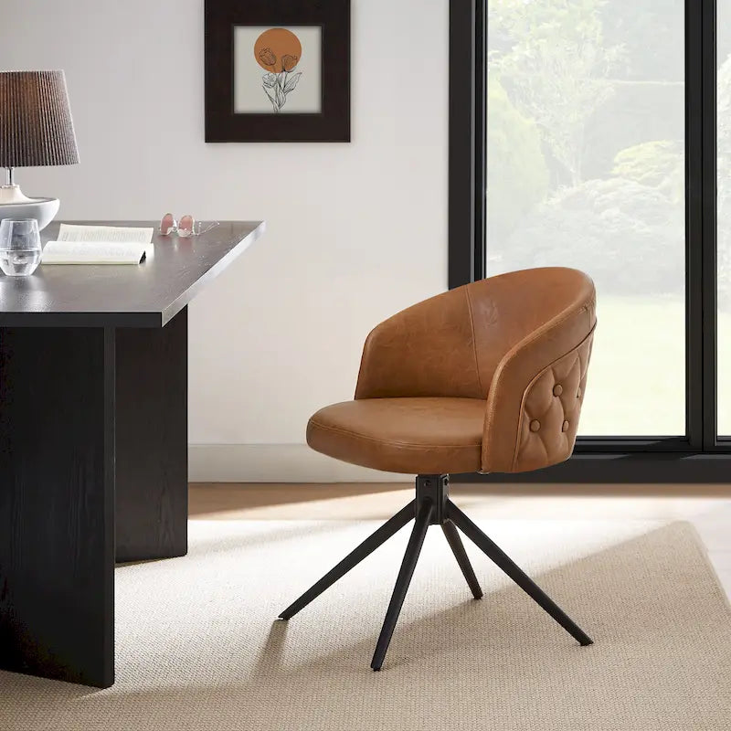Fauteuil pivotant capitonné en similicuir – Noir/Marron, à l'unité ou lot de 2