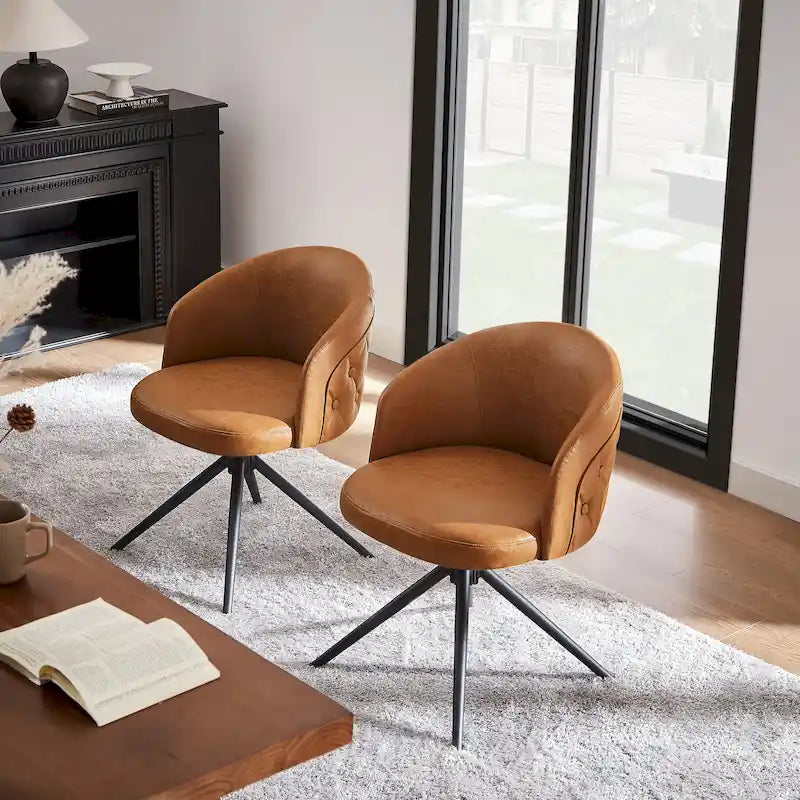 Fauteuil pivotant capitonné en similicuir – Noir/Marron, à l'unité ou lot de 2