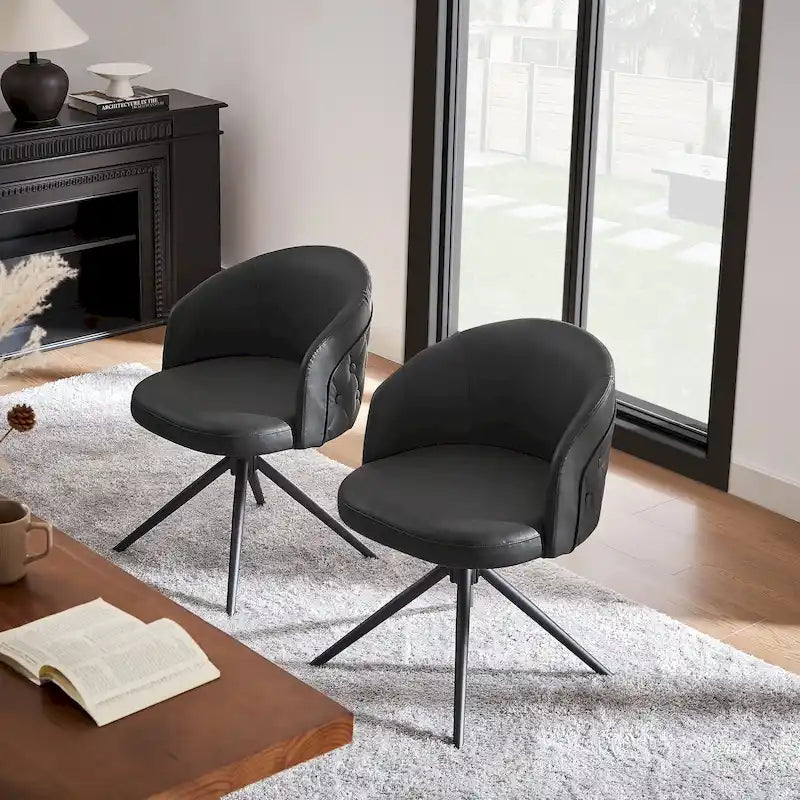 Fauteuil pivotant capitonné en similicuir – Noir/Marron, à l'unité ou lot de 2
