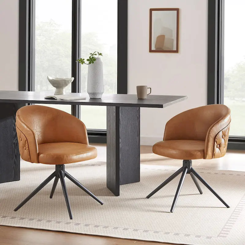 Fauteuil pivotant capitonné en similicuir – Noir/Marron, à l'unité ou lot de 2