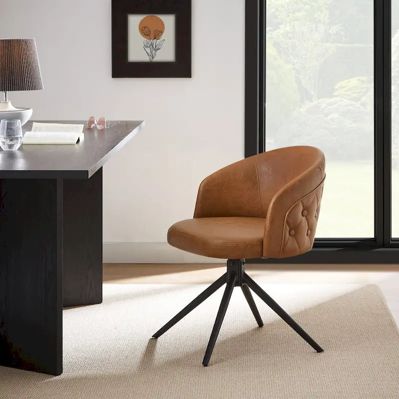 Fauteuil pivotant capitonné en similicuir – Noir/Marron, à l'unité ou lot de 2