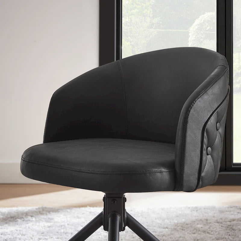 Fauteuil pivotant capitonné en similicuir – Noir/Marron, à l'unité ou lot de 2