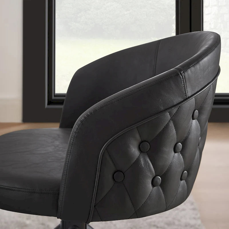 Fauteuil pivotant capitonné en similicuir – Noir/Marron, à l'unité ou lot de 2