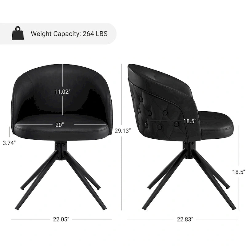 Fauteuil pivotant capitonné en similicuir – Noir/Marron, à l'unité ou lot de 2