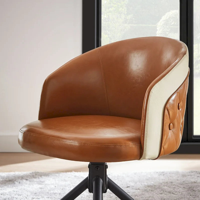 Fauteuil pivotant capitonné en similicuir – Noir/Marron, à l'unité ou lot de 2