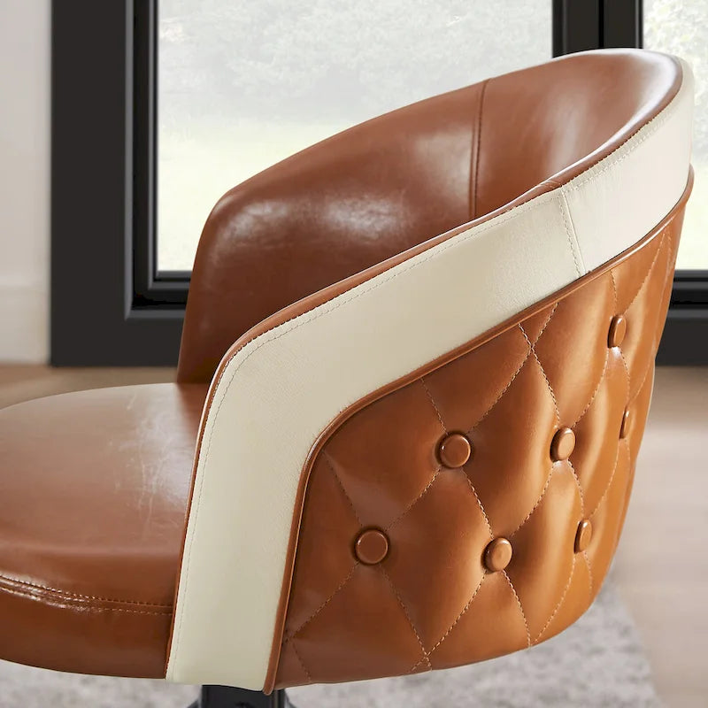 Fauteuil pivotant capitonné en similicuir – Noir/Marron, à l'unité ou lot de 2