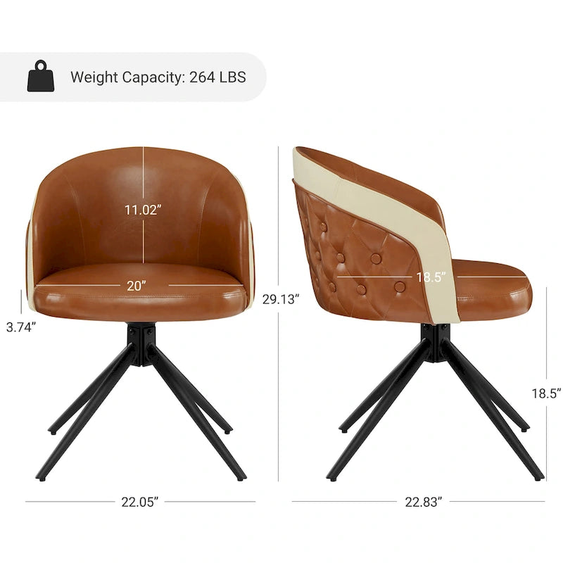 Fauteuil pivotant capitonné en similicuir – Noir/Marron, à l'unité ou lot de 2