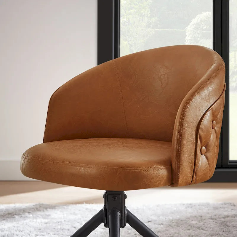 Fauteuil pivotant capitonné en similicuir – Noir/Marron, à l'unité ou lot de 2