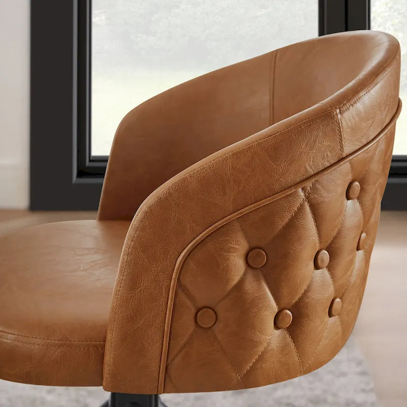 Fauteuil pivotant capitonné en similicuir – Noir/Marron, à l'unité ou lot de 2