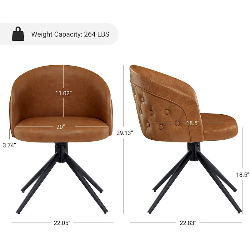 Fauteuil pivotant capitonné en similicuir – Noir/Marron, à l'unité ou lot de 2