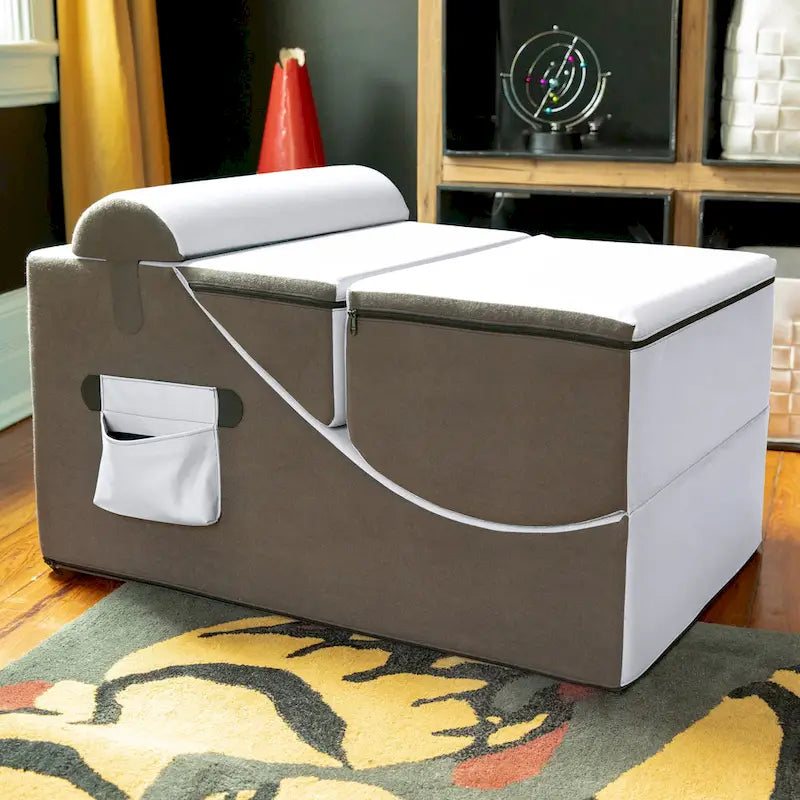 Fauteuil de sol, pouf et table convertible 3-en-1 en vinyle bleu/gris/violet/rouge/noir/vert – 1 personne