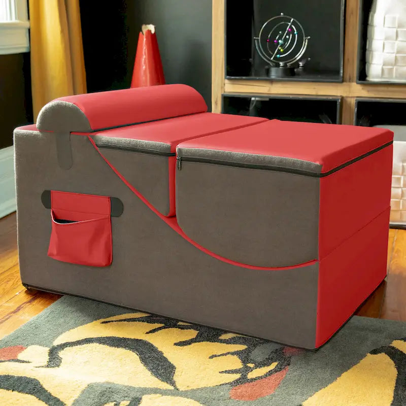 Fauteuil de sol, pouf et table convertible 3-en-1 en vinyle bleu/gris/violet/rouge/noir/vert – 1 personne