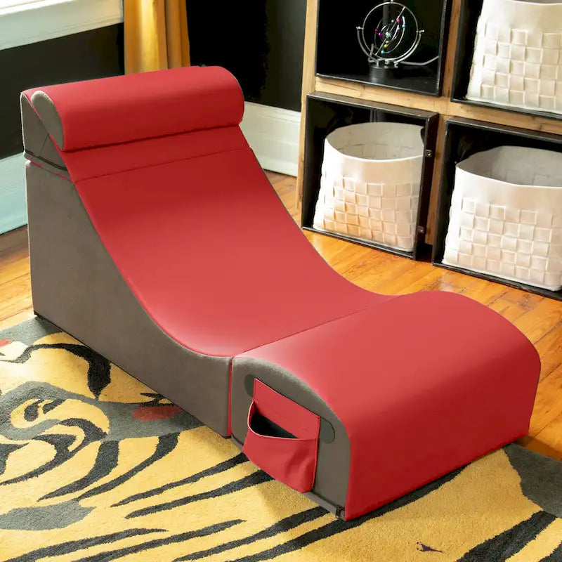 Fauteuil de sol, pouf et table convertible 3-en-1 en vinyle bleu/gris/violet/rouge/noir/vert – 1 personne