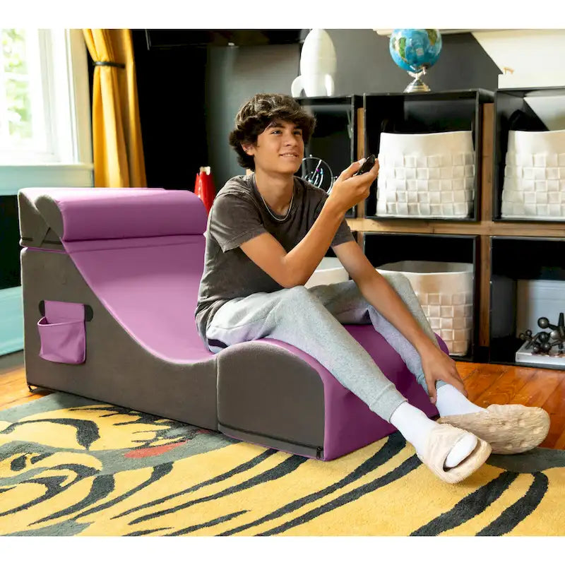 Fauteuil de sol, pouf et table convertible 3-en-1 en vinyle bleu/gris/violet/rouge/noir/vert – 1 personne
