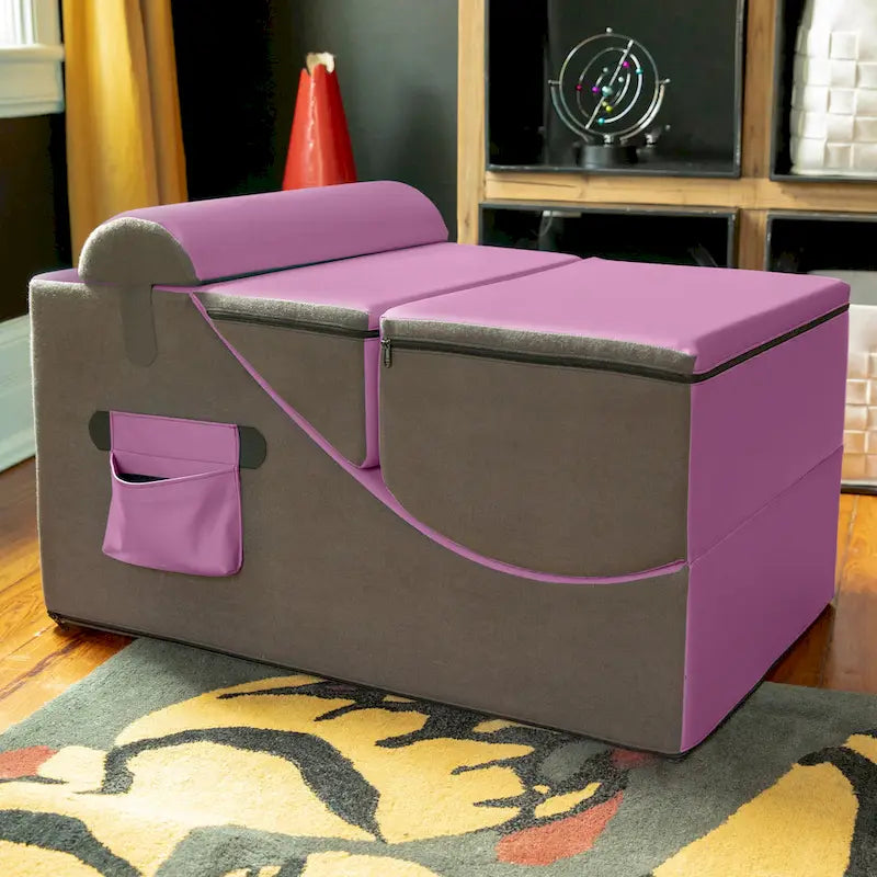 Fauteuil de sol, pouf et table convertible 3-en-1 en vinyle bleu/gris/violet/rouge/noir/vert – 1 personne