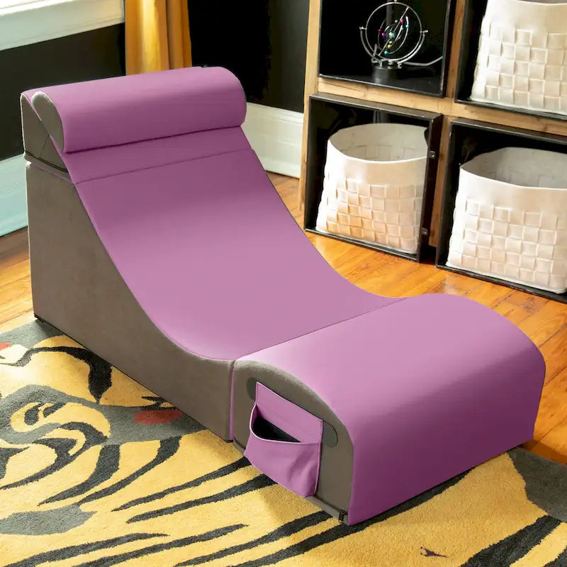 Fauteuil de sol, pouf et table convertible 3-en-1 en vinyle bleu/gris/violet/rouge/noir/vert – 1 personne