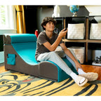 Fauteuil de sol, pouf et table convertible 3-en-1 en vinyle bleu/gris/violet/rouge/noir/vert – 1 personne
