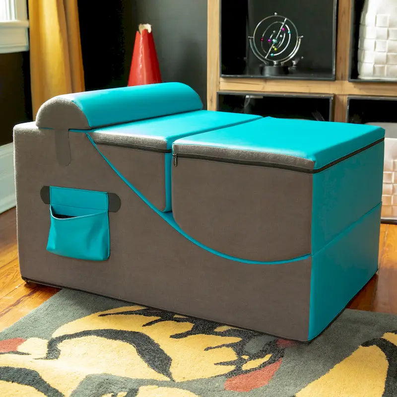 Fauteuil de sol, pouf et table convertible 3-en-1 en vinyle bleu/gris/violet/rouge/noir/vert – 1 personne