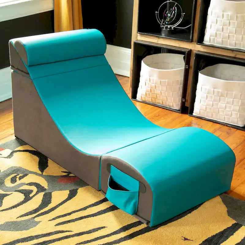 Fauteuil de sol, pouf et table convertible 3-en-1 en vinyle bleu/gris/violet/rouge/noir/vert – 1 personne