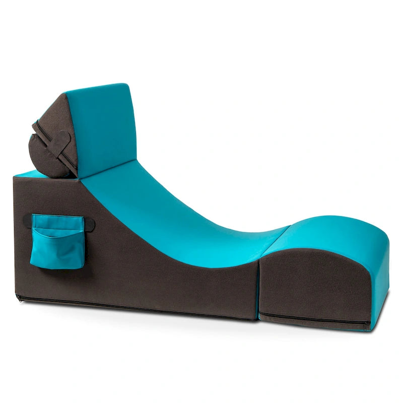 Fauteuil de sol, pouf et table convertible 3-en-1 en vinyle bleu/gris/violet/rouge/noir/vert – 1 personne