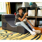 Fauteuil de sol, pouf et table convertible 3-en-1 en vinyle bleu/gris/violet/rouge/noir/vert – 1 personne