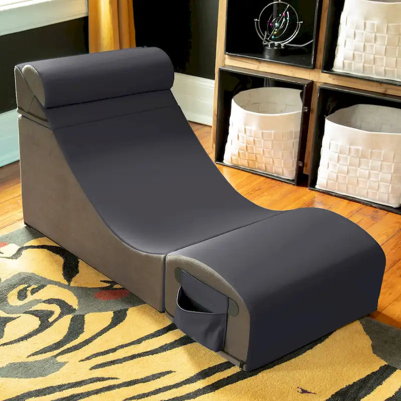 Fauteuil de sol, pouf et table convertible 3-en-1 en vinyle bleu/gris/violet/rouge/noir/vert – 1 personne