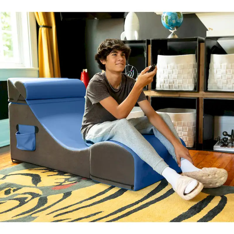 Fauteuil de sol, pouf et table convertible 3-en-1 en vinyle bleu/gris/violet/rouge/noir/vert – 1 personne
