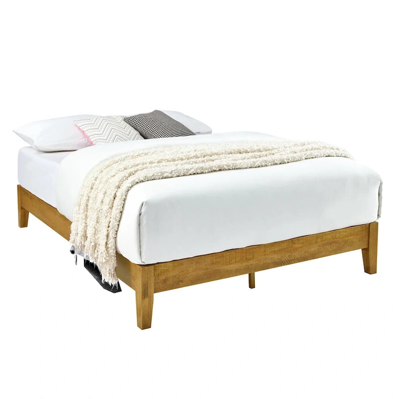 Cadre de lit plateforme en bois naturel du milieu du siècle – Grand lit / Très grand lit / Lit double