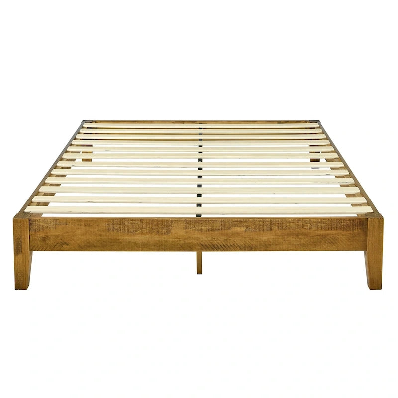 Cadre de lit plateforme en bois naturel du milieu du siècle – Grand lit / Très grand lit / Lit double