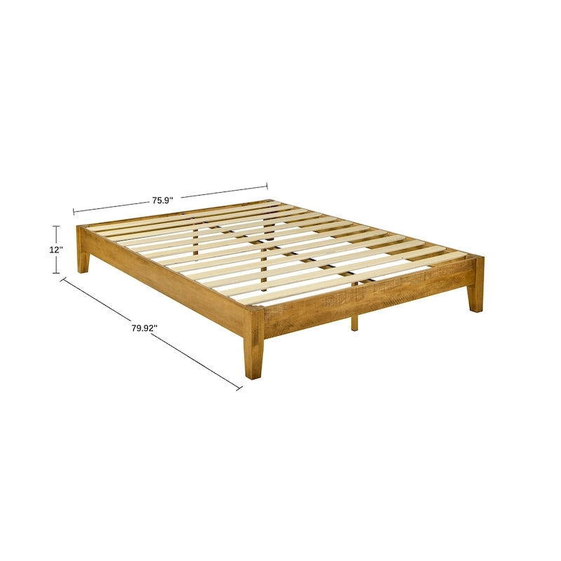 Cadre de lit plateforme en bois naturel du milieu du siècle – Grand lit / Très grand lit / Lit double