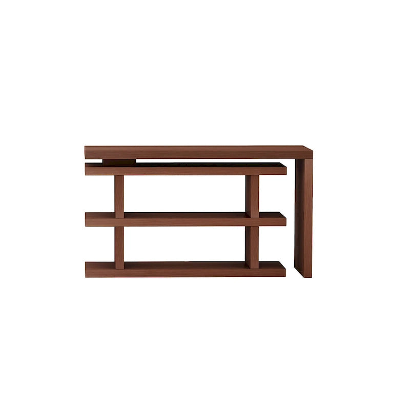 Bureau d'angle en noyer pour 1 personne avec étagère rotative à 360°