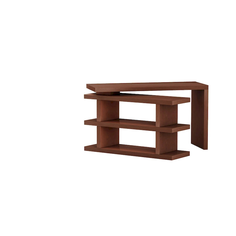 Bureau d'angle en noyer pour 1 personne avec étagère rotative à 360°