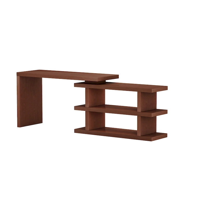 Bureau d'angle en noyer pour 1 personne avec étagère rotative à 360°