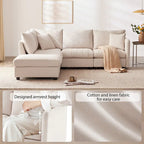 Canapé d'angle gris en forme de L avec pouf, rayures verticales, 5 places