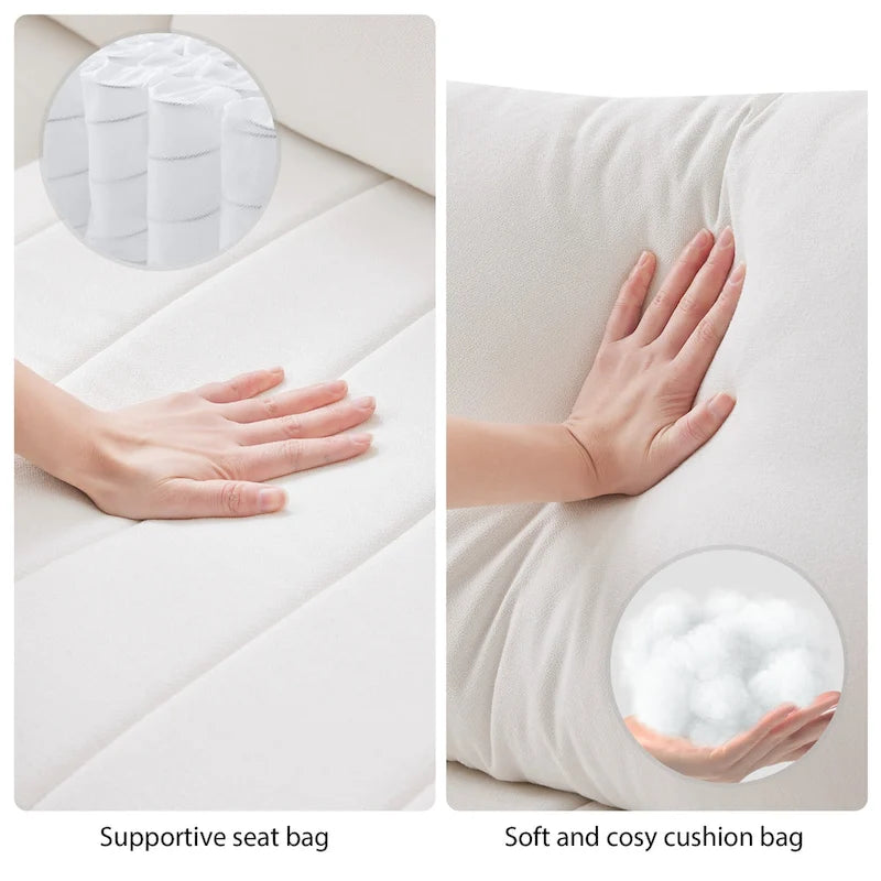 Canapé d'angle gris en forme de L avec pouf, rayures verticales, 5 places