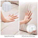 Canapé d'angle gris en forme de L avec pouf, rayures verticales, 5 places