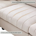 Canapé d'angle gris en forme de L avec pouf, rayures verticales, 5 places