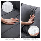 Canapé d'angle gris en forme de L avec pouf, rayures verticales, 5 places