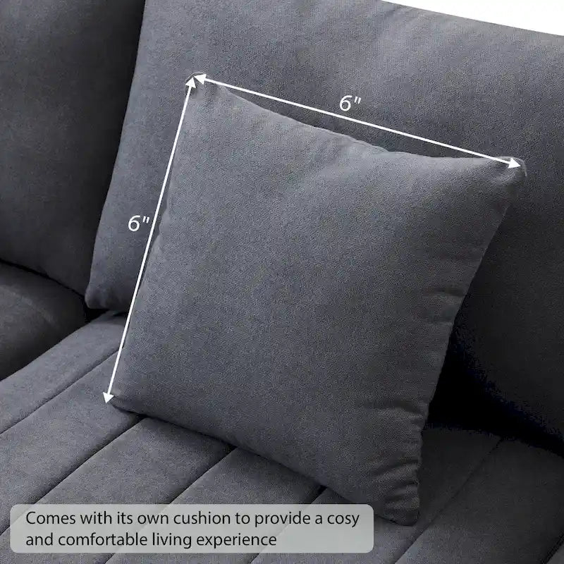 Canapé d'angle gris en forme de L avec pouf, rayures verticales, 5 places
