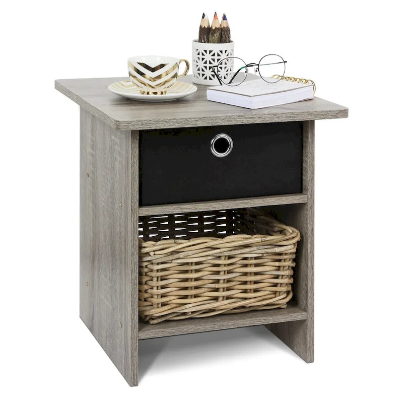 Table de chevet avec tiroir de rangement et étagère – Chêne français/Pin ambré, lot de 1 ou 2