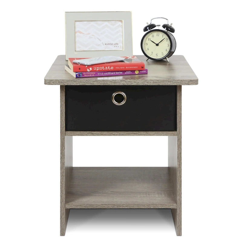 Table de chevet avec tiroir de rangement et étagère – Chêne français/Pin ambré, lot de 1 ou 2